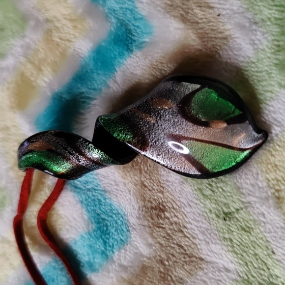 10. Made in Italy Murano Glass Necklace on Leather Cord - Picture 1 of 4